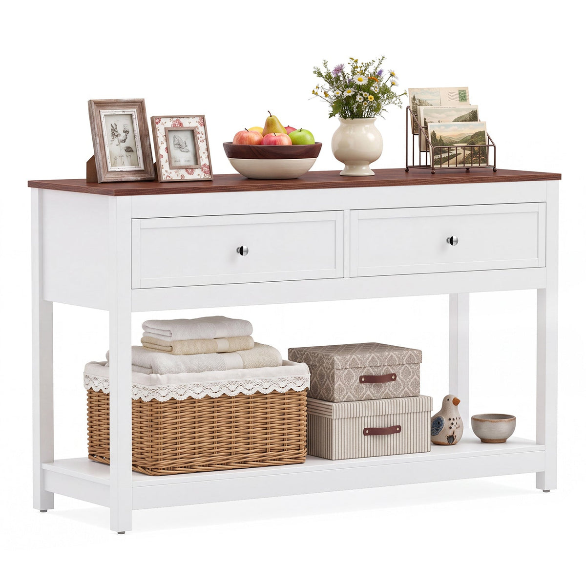Console Table with 2 Drawers and Open Storage Shelf 4