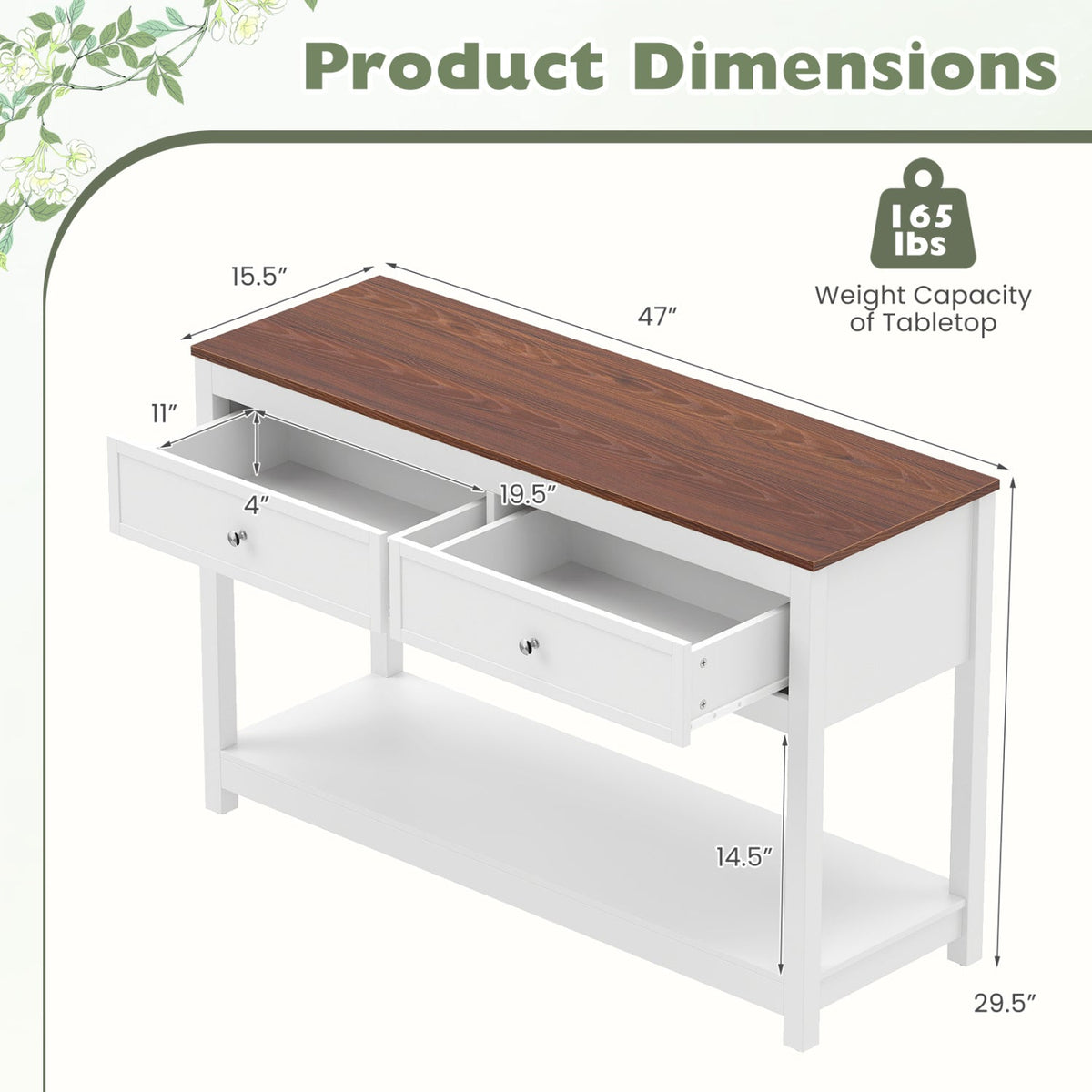Console Table with 2 Drawers and Open Storage Shelf 5