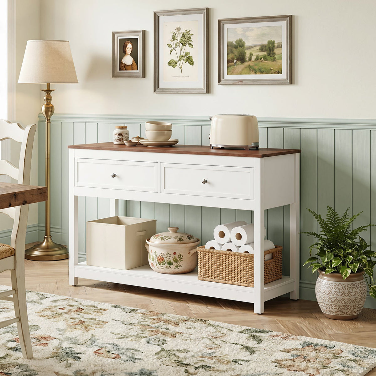 Console Table with 2 Drawers and Open Storage Shelf 6