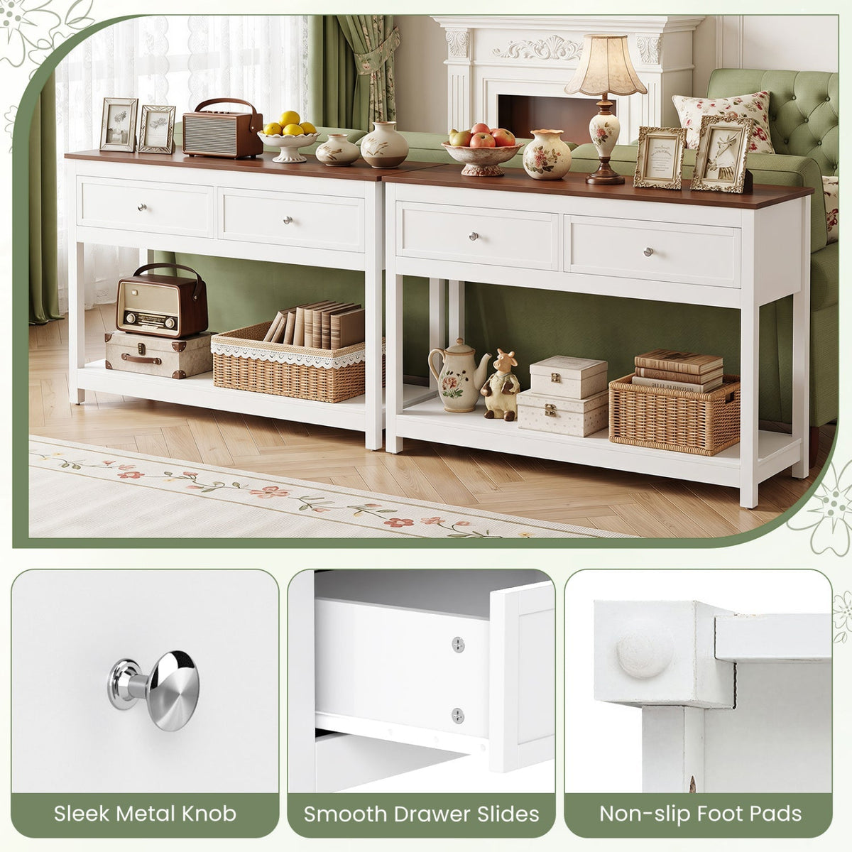Console Table with 2 Drawers and Open Storage Shelf 7