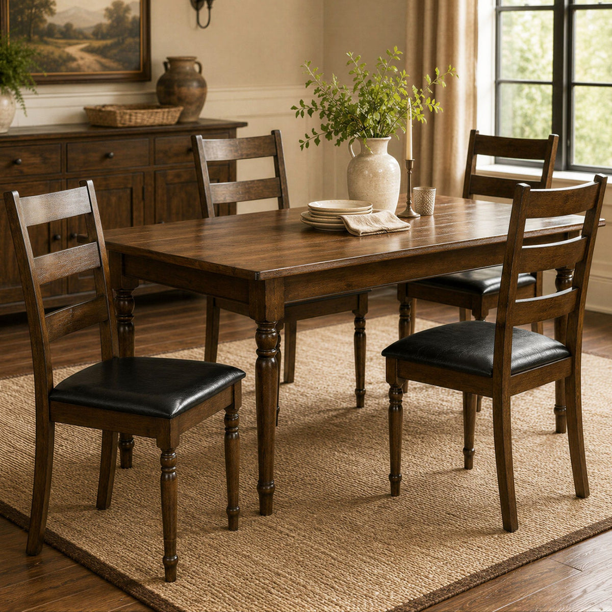 Dining Chairs Set of 4 - Farmhouse PU Leather Upholstered 1