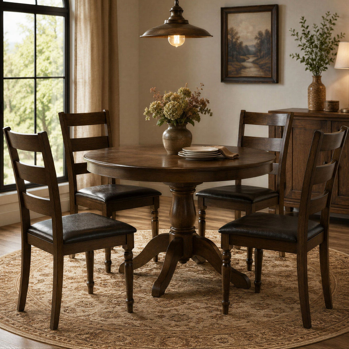Dining Chairs Set of 4 - Farmhouse PU Leather Upholstered 2