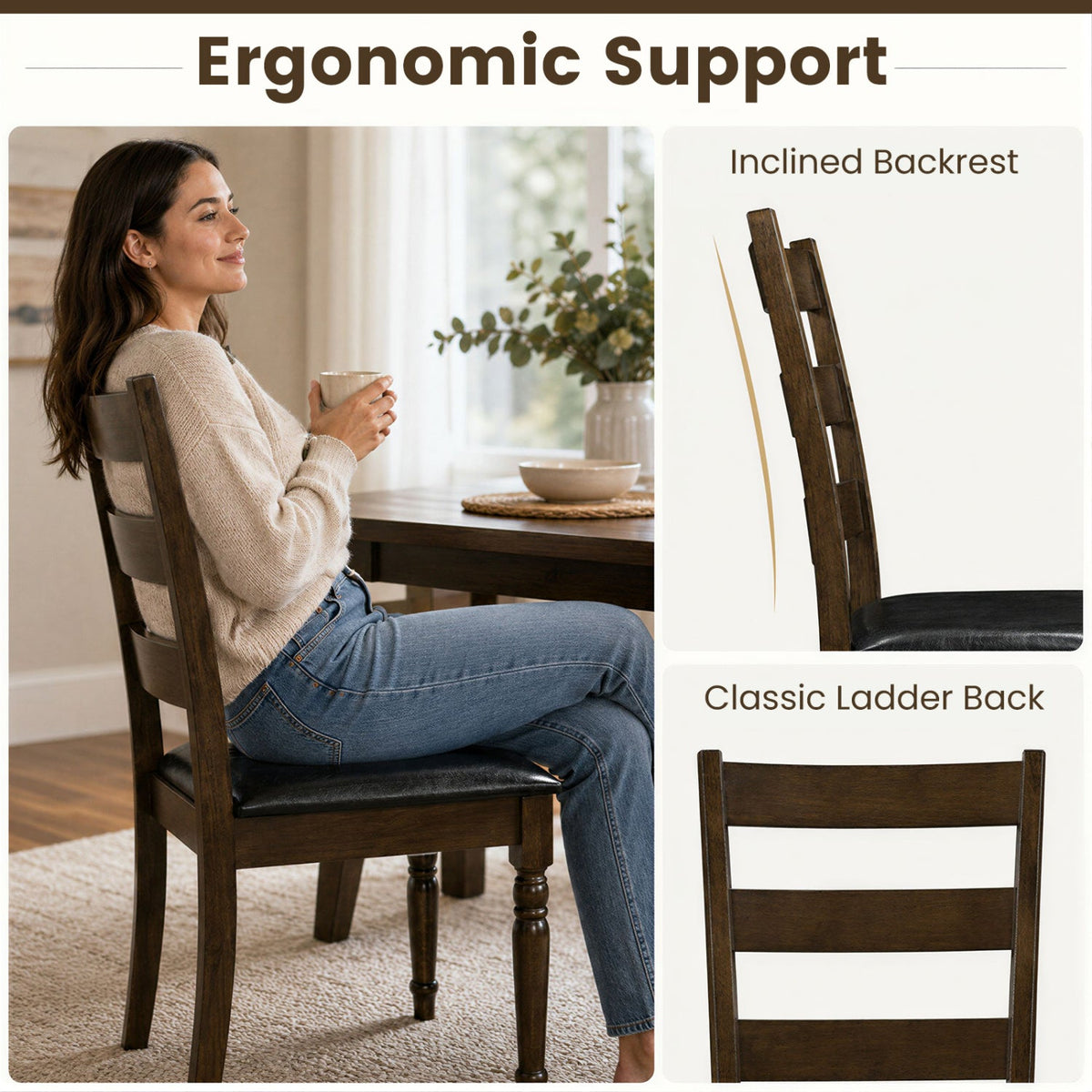 Dining Chairs Set of 4 - Farmhouse PU Leather Upholstered 6