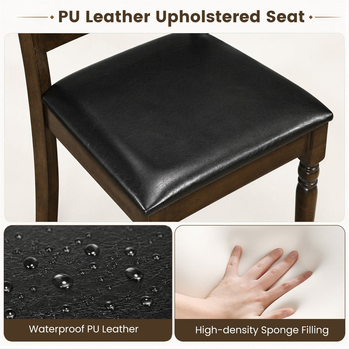 Dining Chairs Set of 4 - Farmhouse PU Leather Upholstered 7