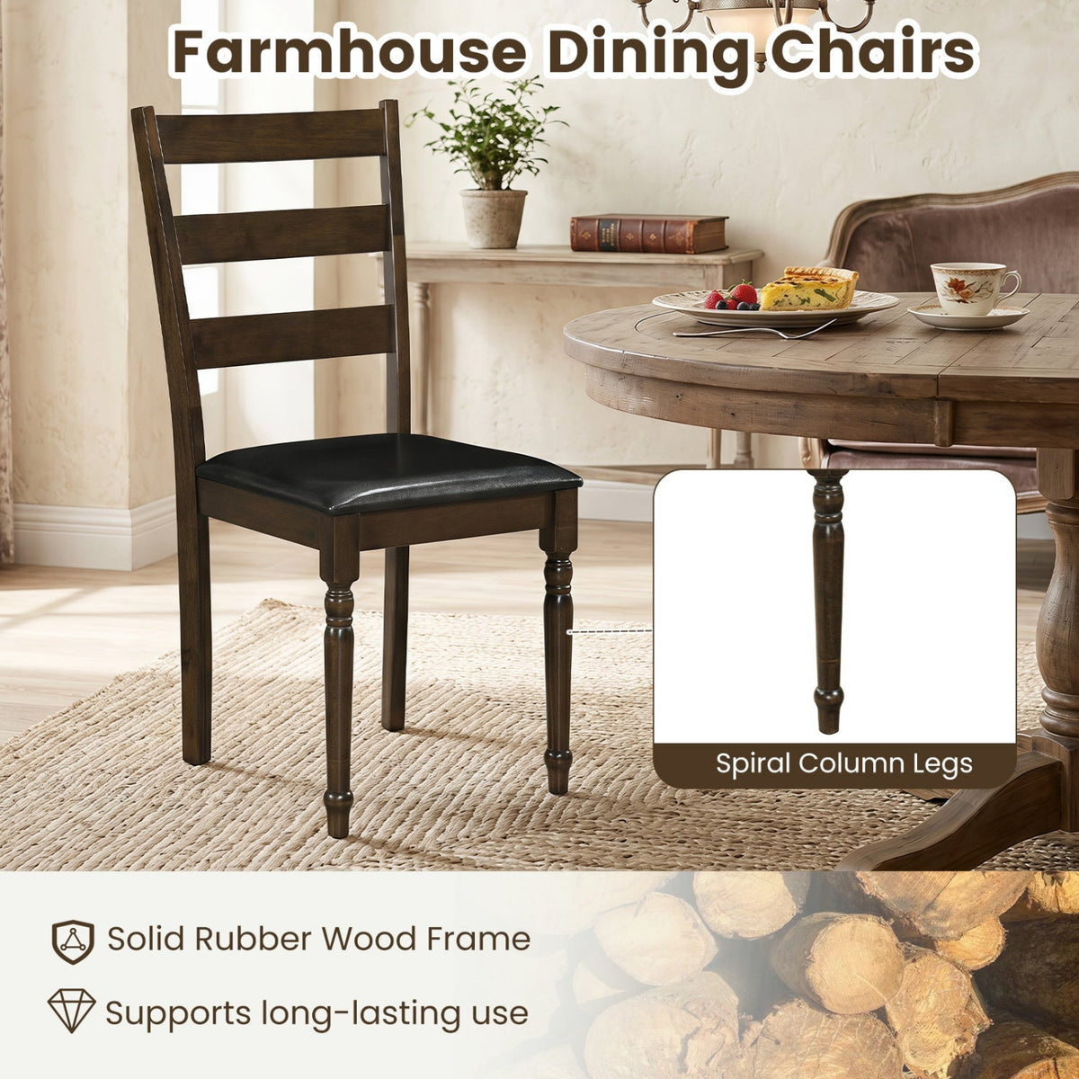 Dining Chairs Set of 4 - Farmhouse PU Leather Upholstered 8