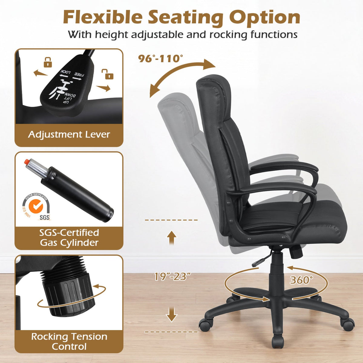 Ergonomic Office Chair with Rocking Function - Faux Leather 15