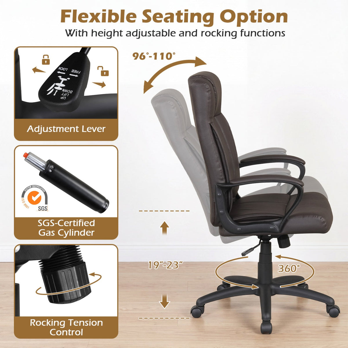 Ergonomic Office Chair with Rocking Function - Faux Leather 7