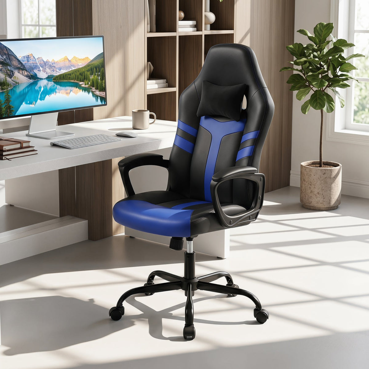 Ergonomic Gaming Chair with Removable Head Pillow & Rocking 26