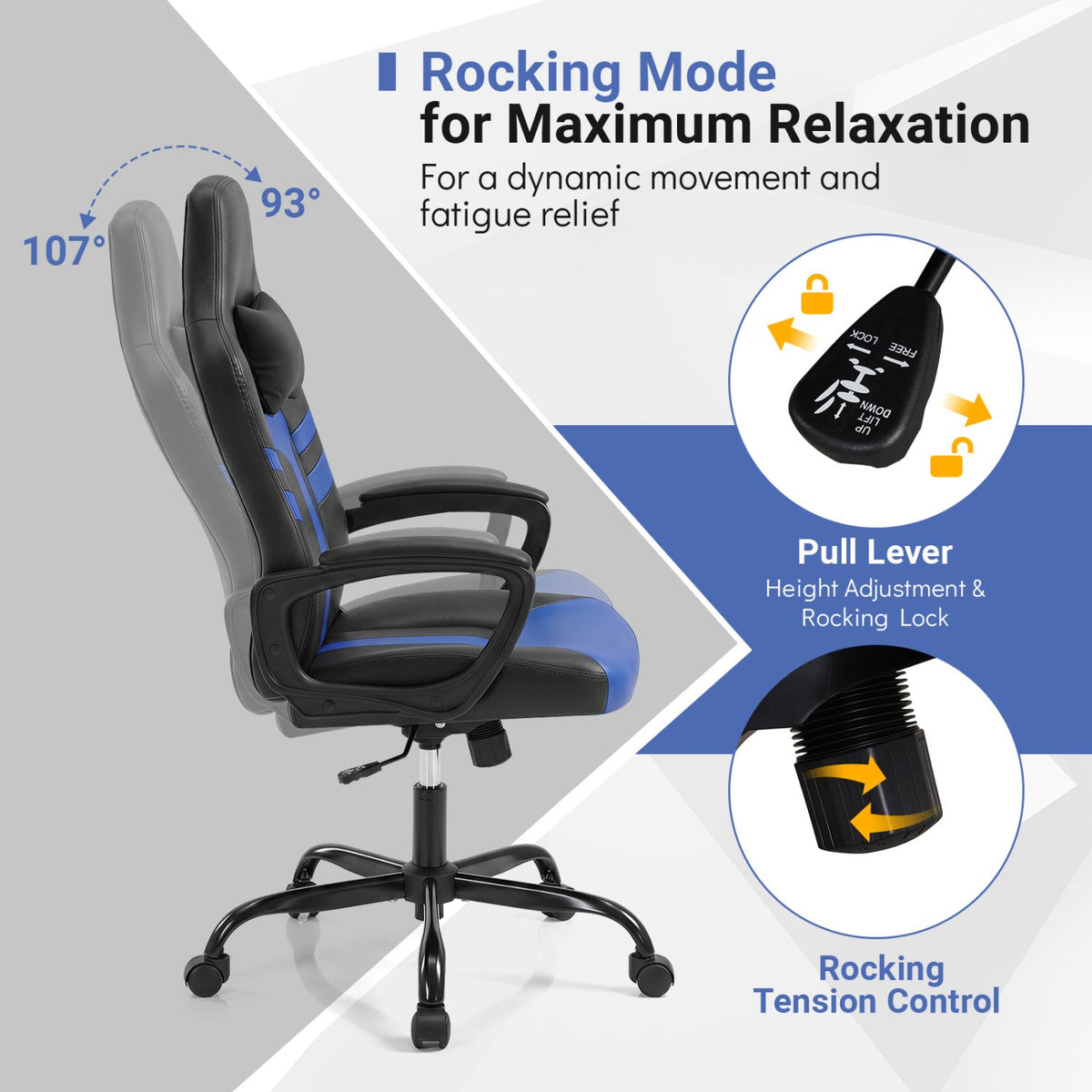 Ergonomic Gaming Chair with Removable Head Pillow & Rocking 31