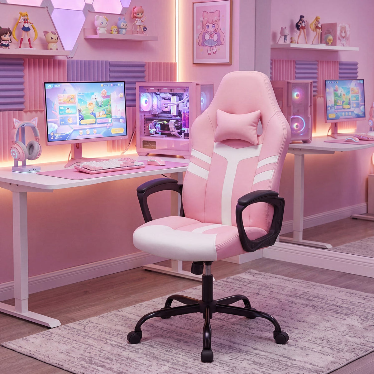Ergonomic Gaming Chair with Removable Head Pillow & Rocking 1