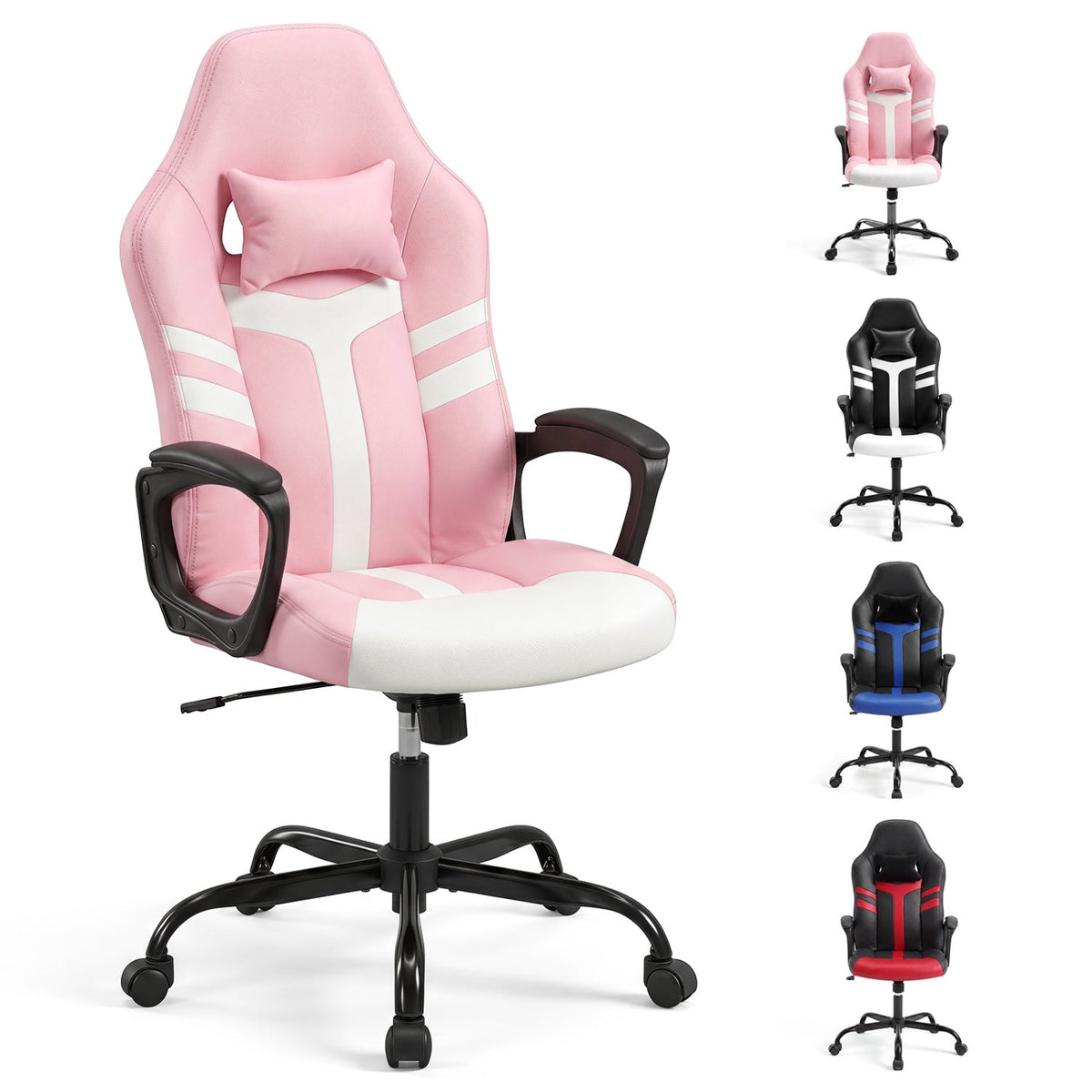 Ergonomic Gaming Chair with Removable Head Pillow & Rocking 4