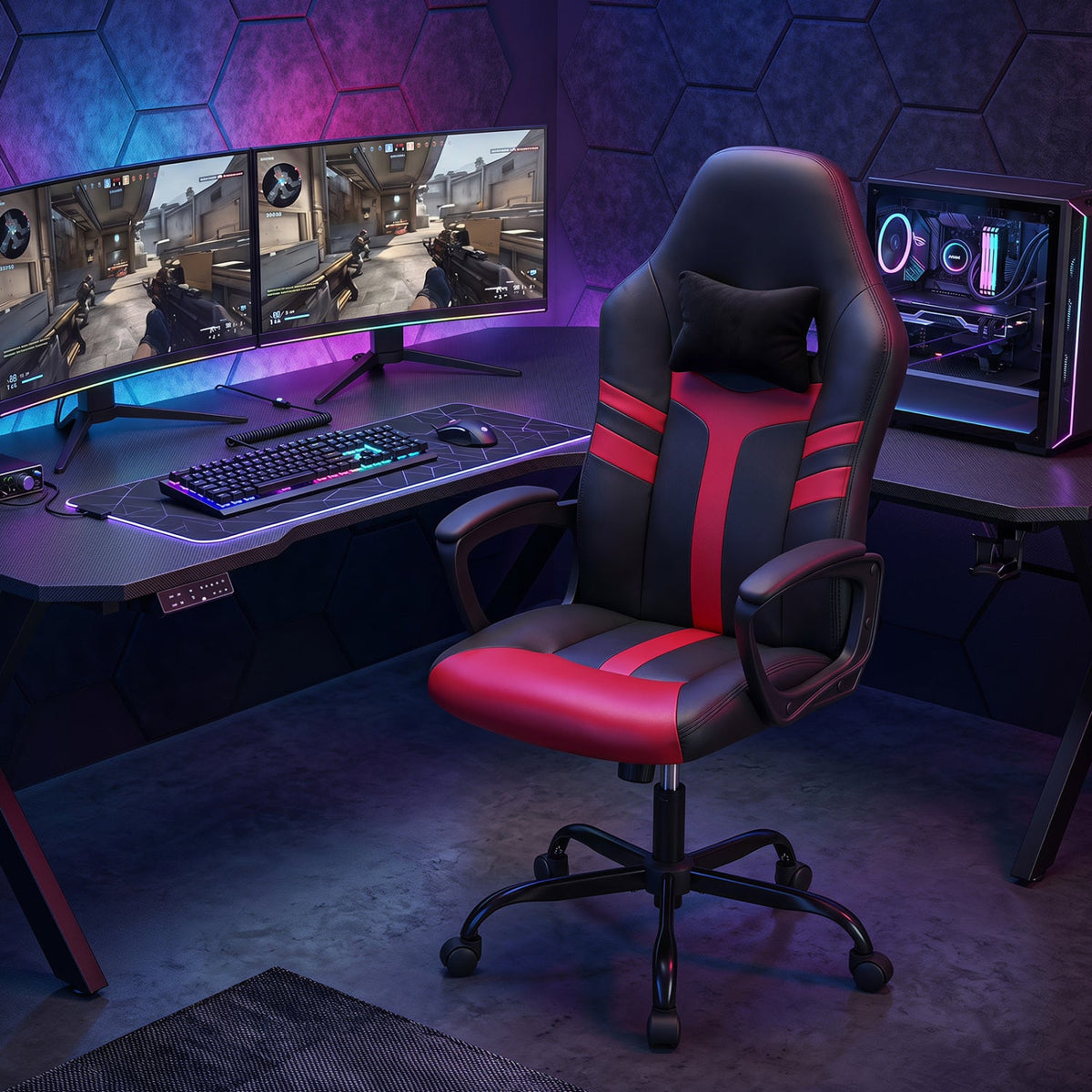 Ergonomic Gaming Chair with Removable Head Pillow & Rocking 9