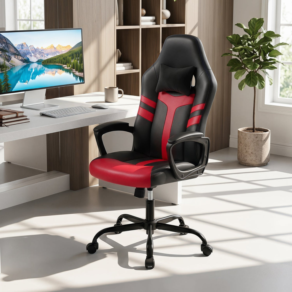 Ergonomic Gaming Chair with Removable Head Pillow & Rocking 10