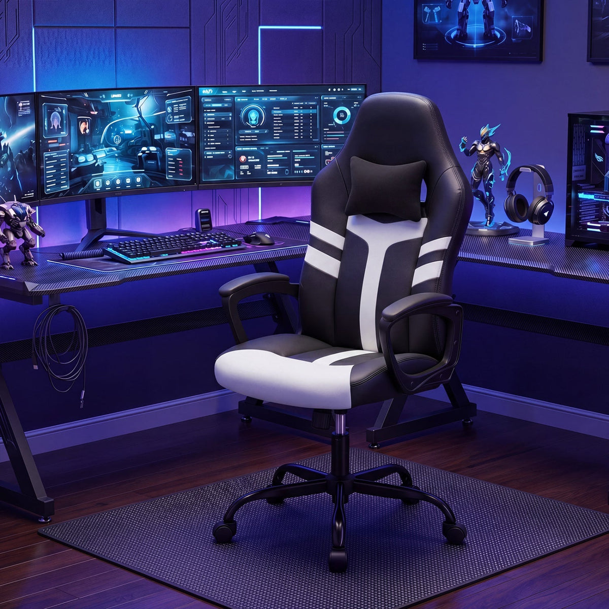 Ergonomic Gaming Chair with Removable Head Pillow & Rocking 17