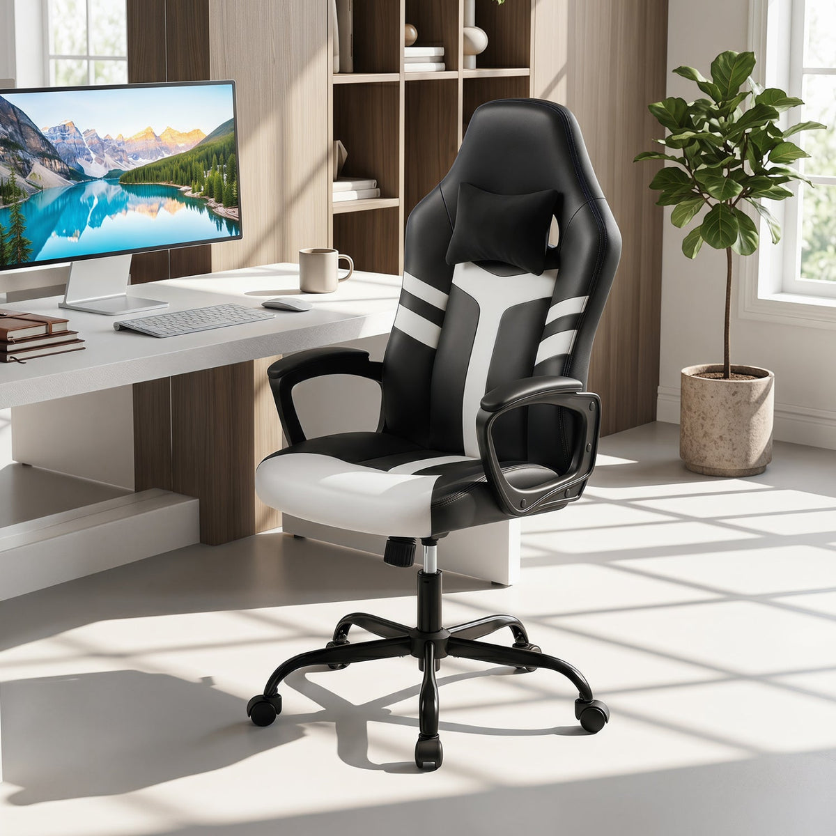 Ergonomic Gaming Chair with Removable Head Pillow & Rocking 18