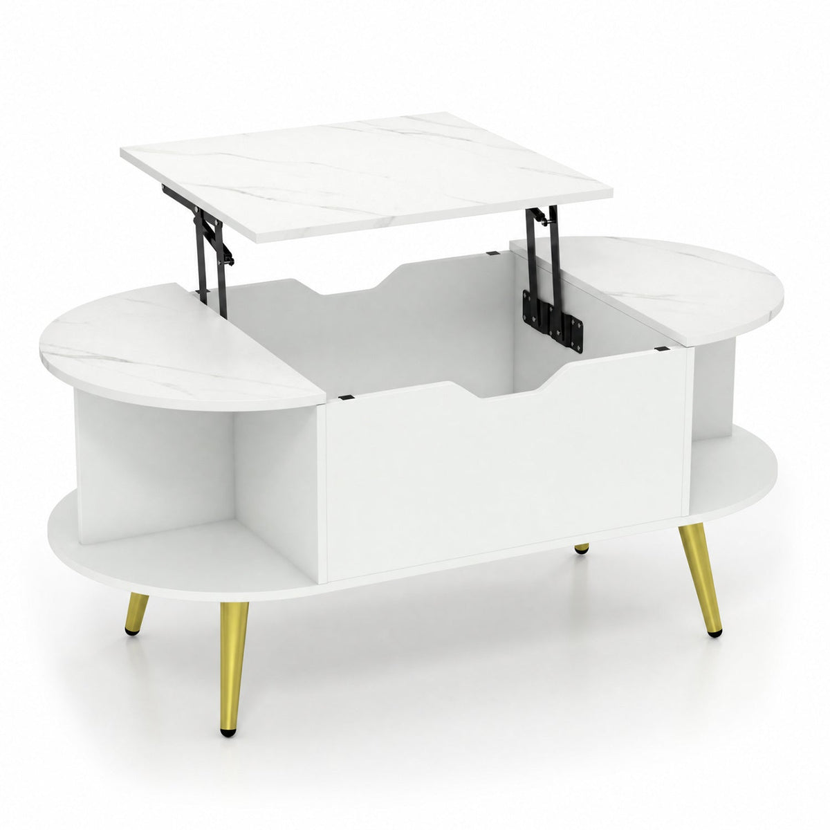 Lift Top Coffee Table with Hidden Compartment and Shelves 3