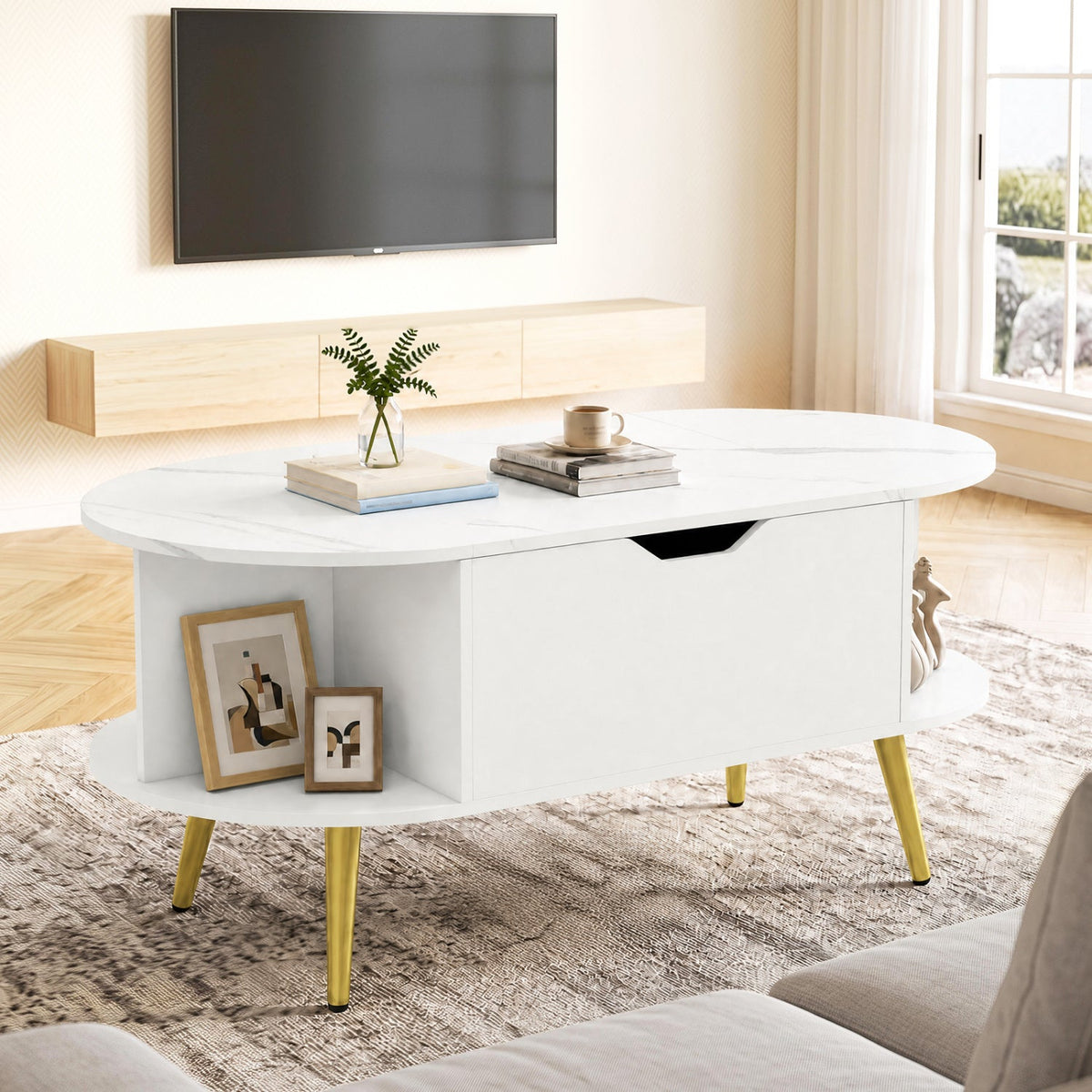 Lift Top Coffee Table with Hidden Compartment and Shelves 6