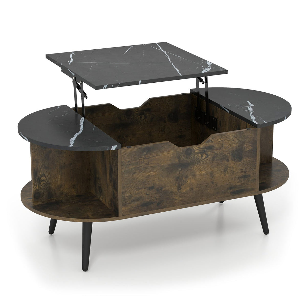 Lift Top Coffee Table with Hidden Compartment and Shelves 11