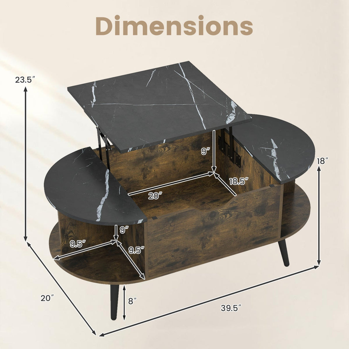 Lift Top Coffee Table with Hidden Compartment and Shelves 13
