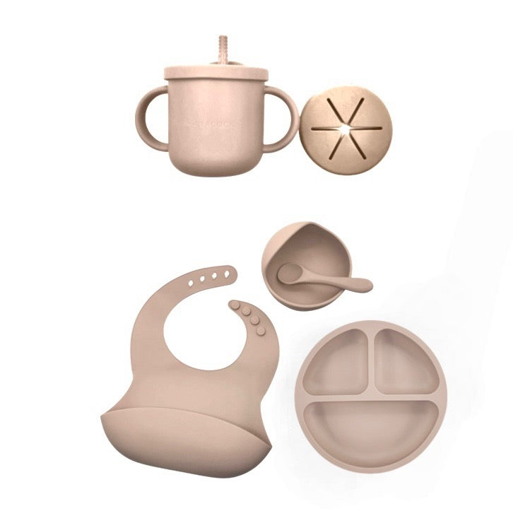 HeyPeacock Baby and Toddler Feeding Sets, Food-Grade Silicone (Brown) 1