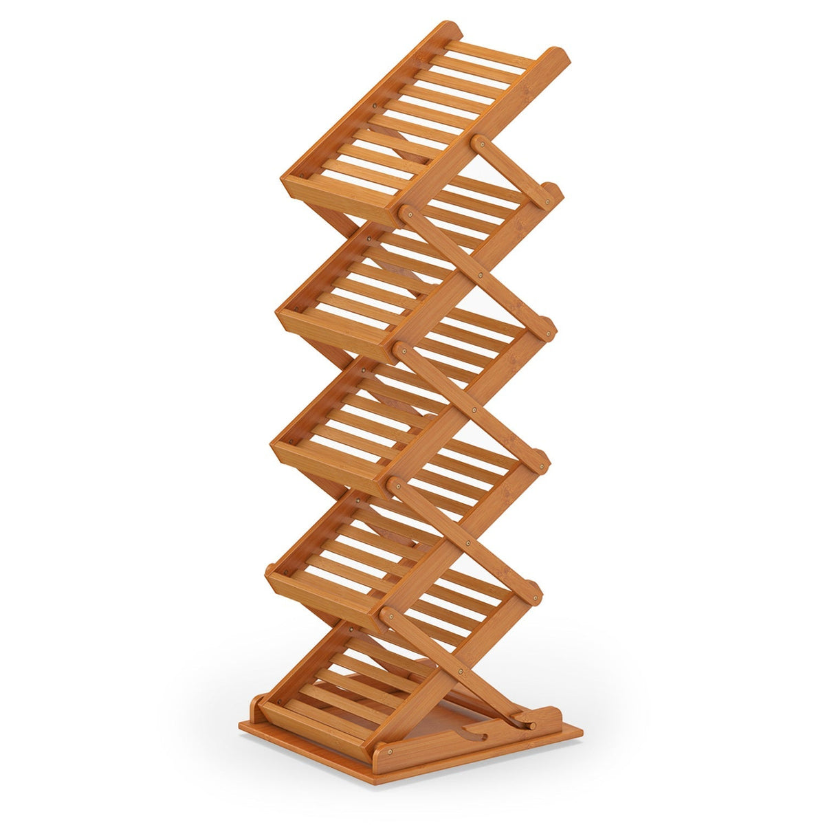 Foldable Bamboo Magazine Rack with 5 Tiers and 2 Positions 4