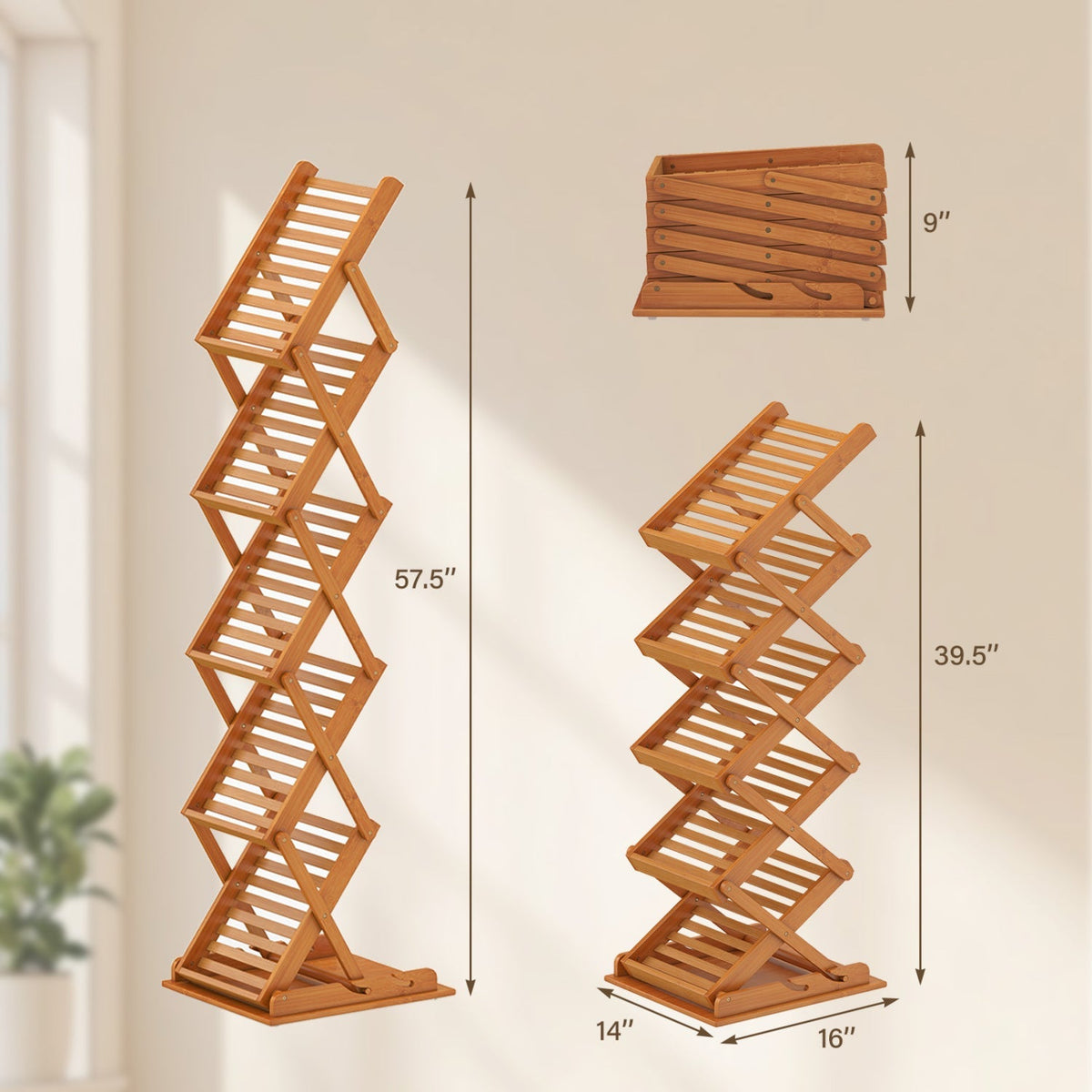 Foldable Bamboo Magazine Rack with 5 Tiers and 2 Positions 5