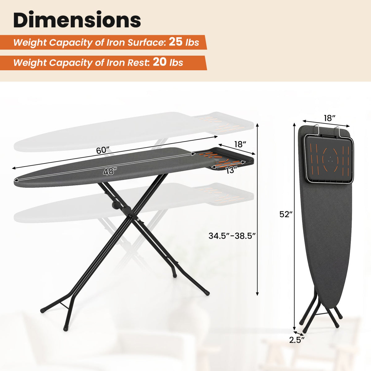 Full Size Foldable Ironing Board with Collapsible Iron Rest 5