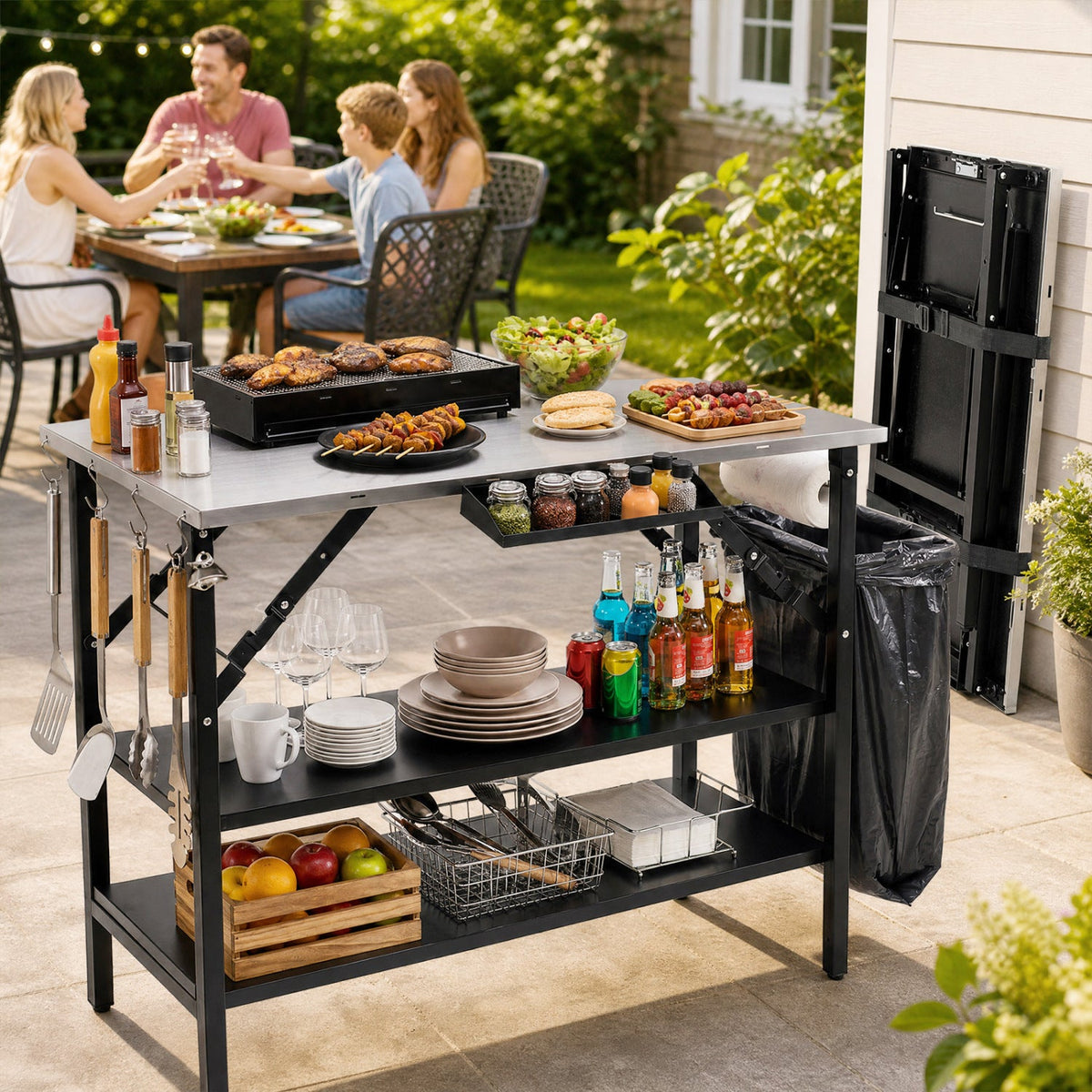 Foldable Outdoor Cook Station with Removable Shelves 1
