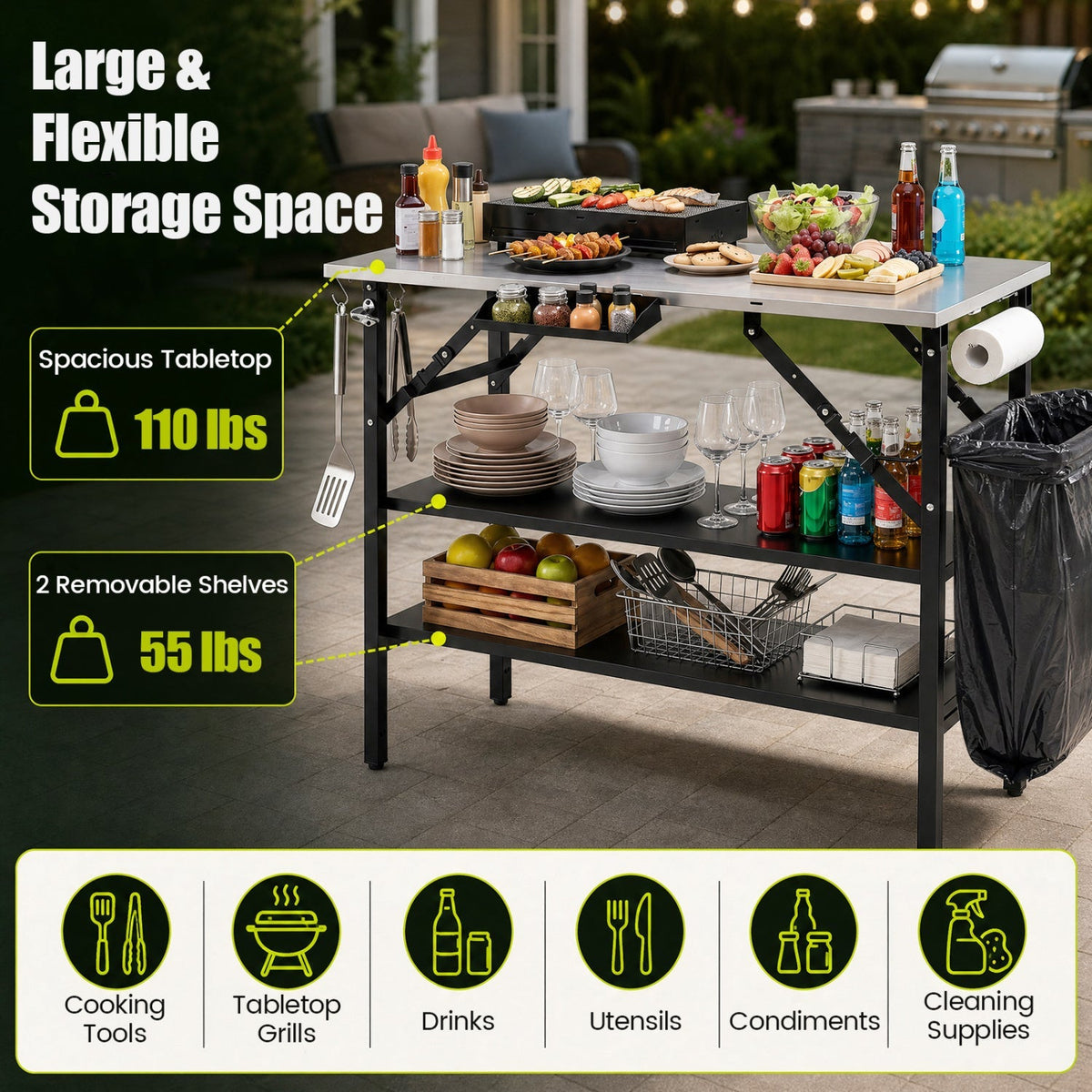 Foldable Outdoor Cook Station with Removable Shelves 6