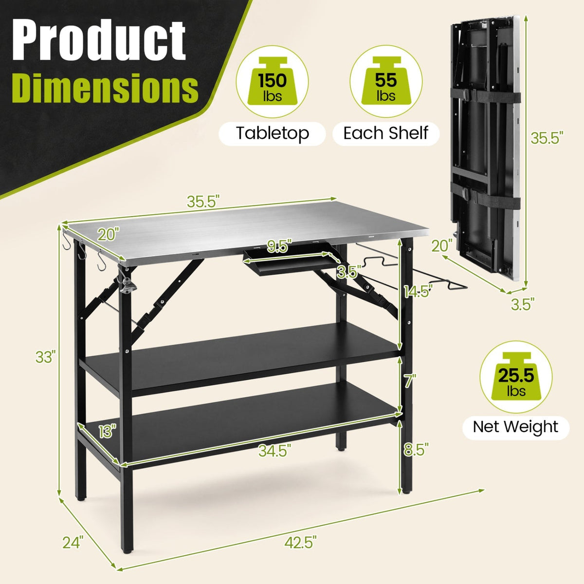 Foldable Outdoor Cook Station with Removable Shelves 5