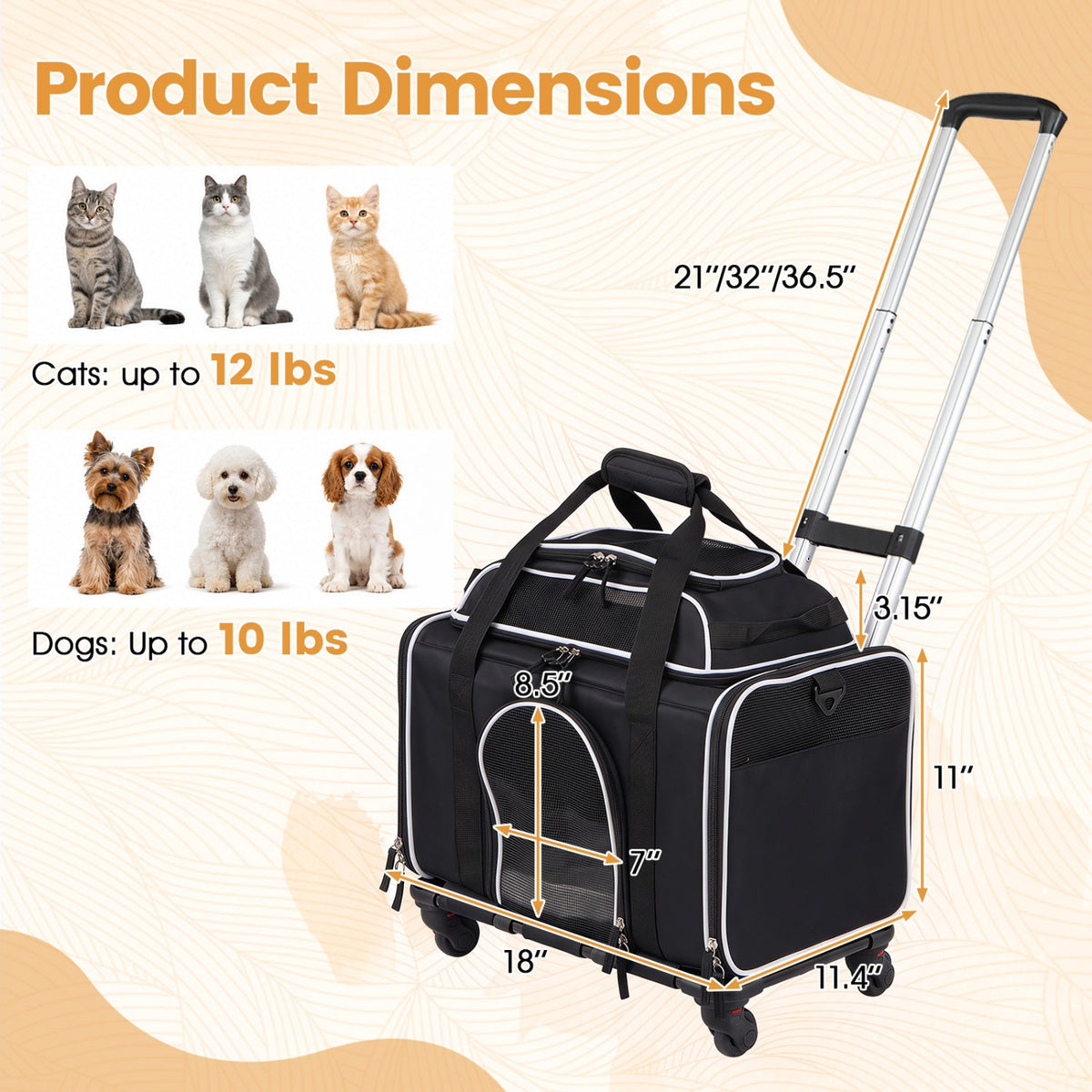 Rolling Pet Carrier with Wheels for Cats and Small Dogs 4