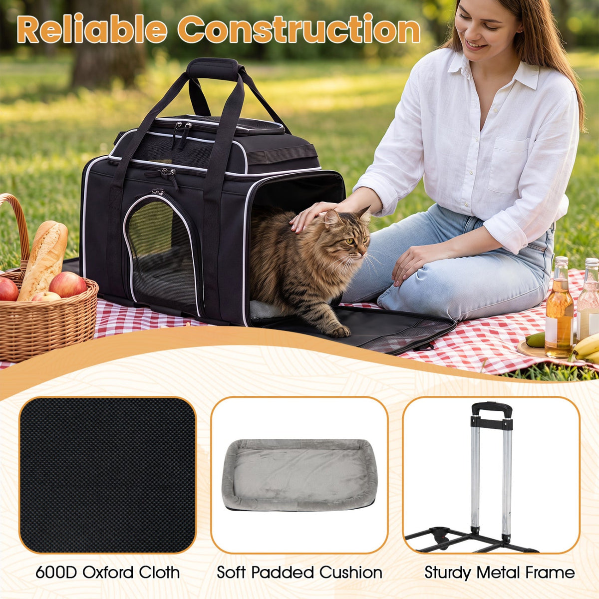Rolling Pet Carrier with Wheels for Cats and Small Dogs 5