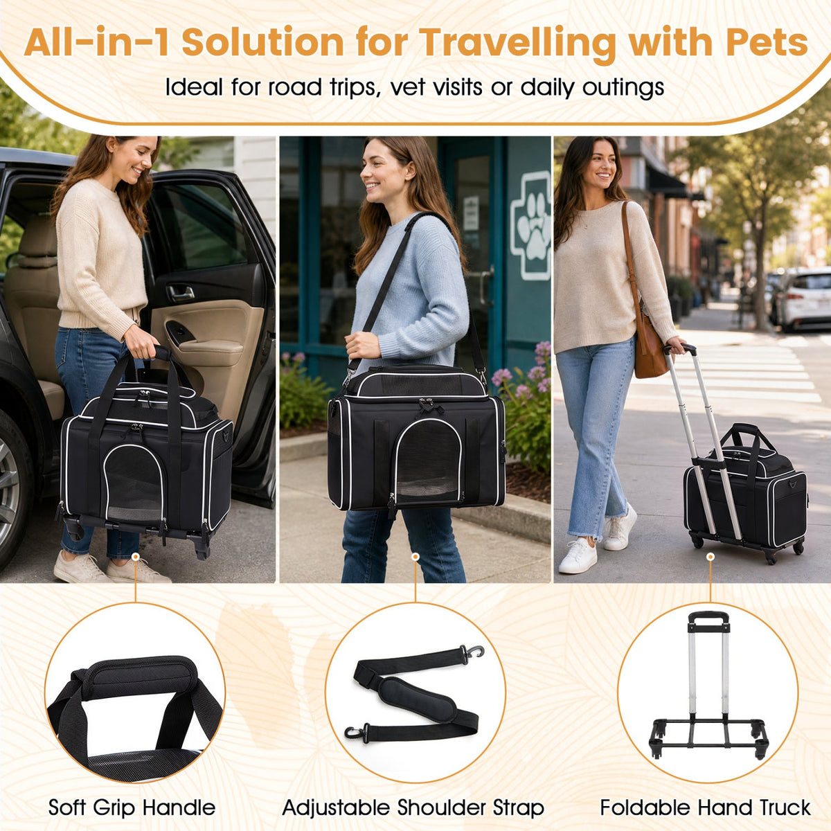 Rolling Pet Carrier with Wheels for Cats and Small Dogs 7