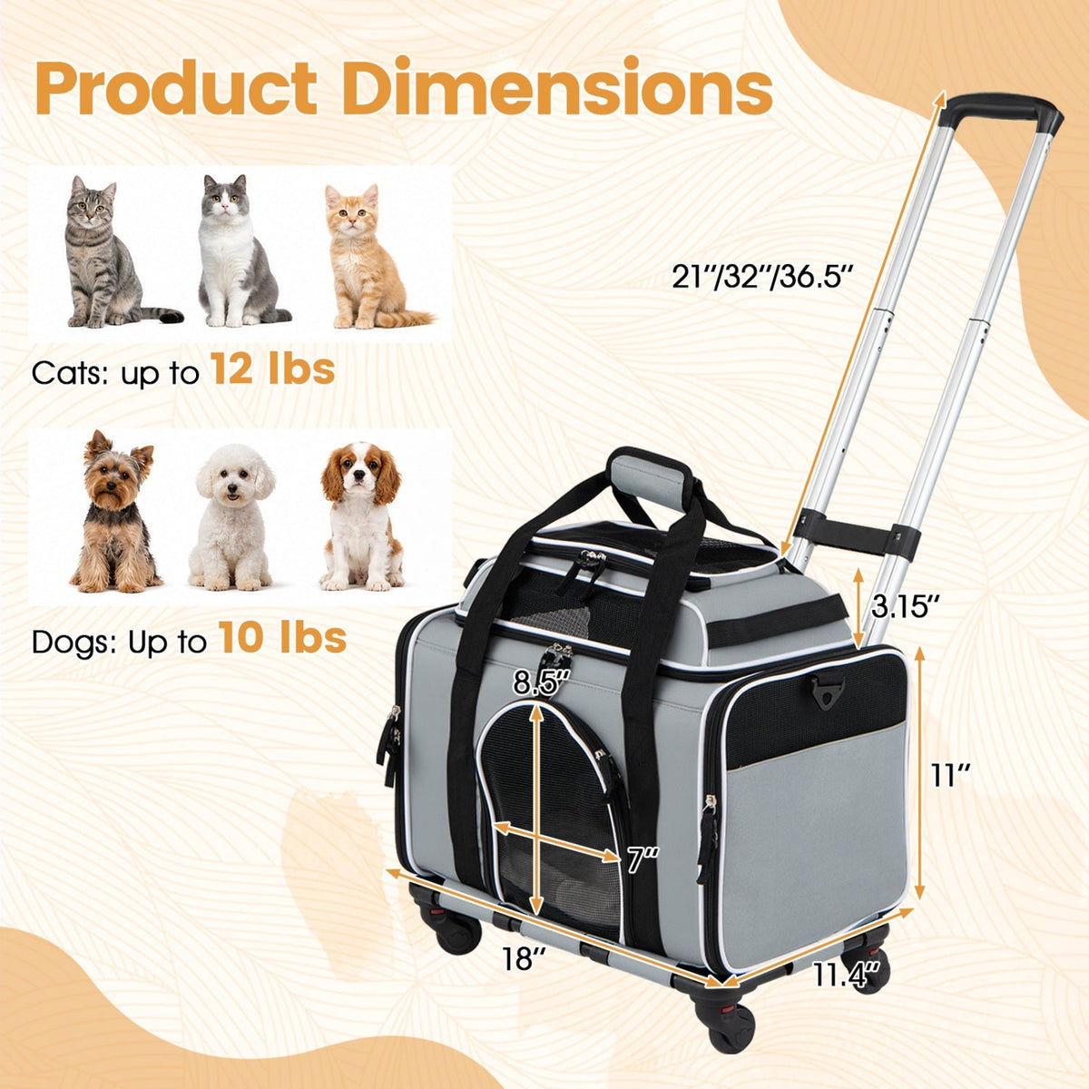 Rolling Pet Carrier with Wheels for Cats and Small Dogs 12