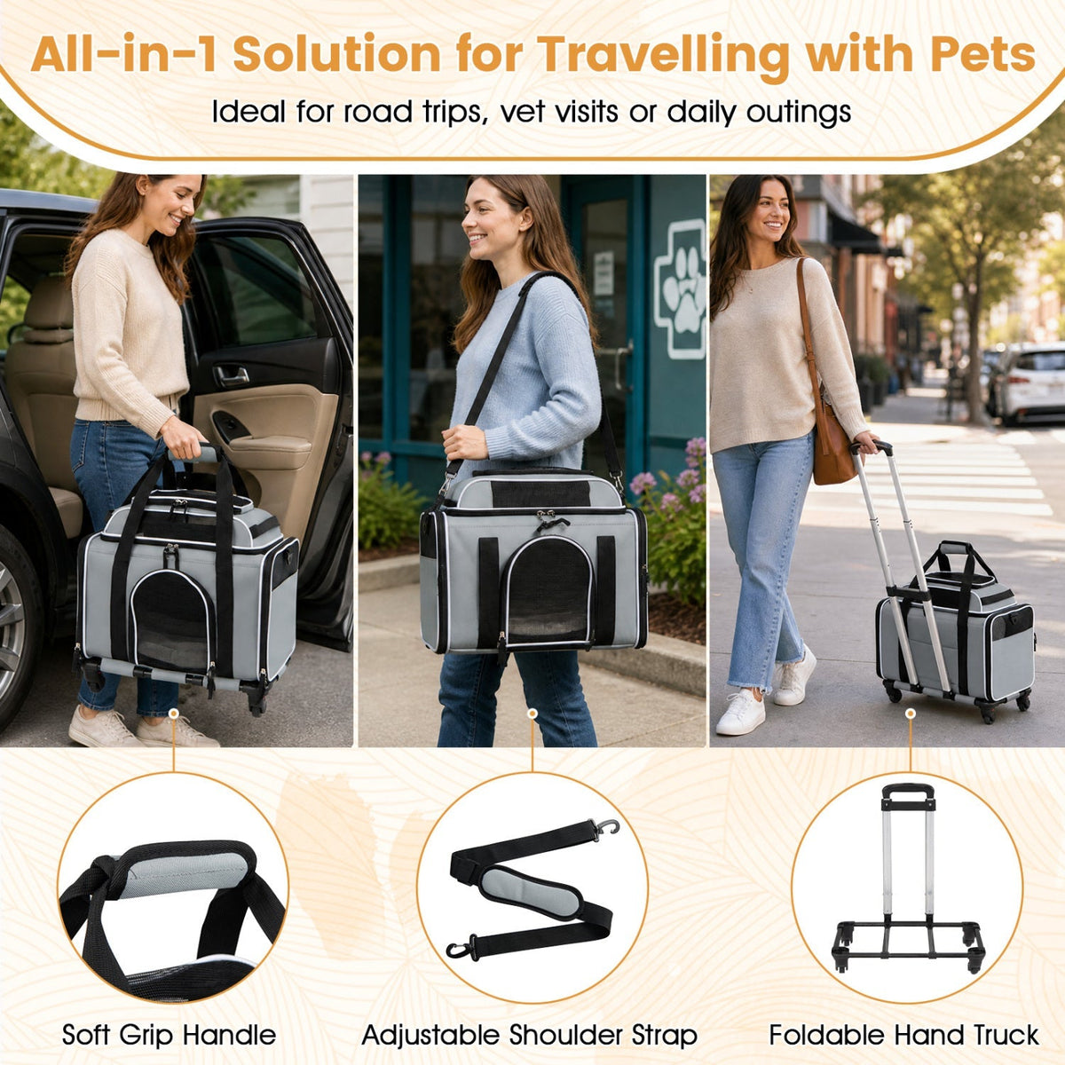 Rolling Pet Carrier with Wheels for Cats and Small Dogs 15