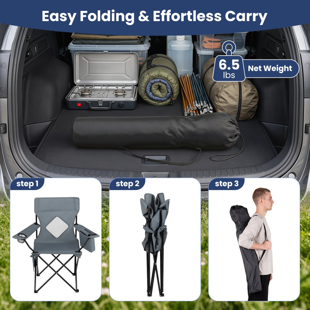 Folding Camping Chair with Mesh Back and Carrying Bag 23
