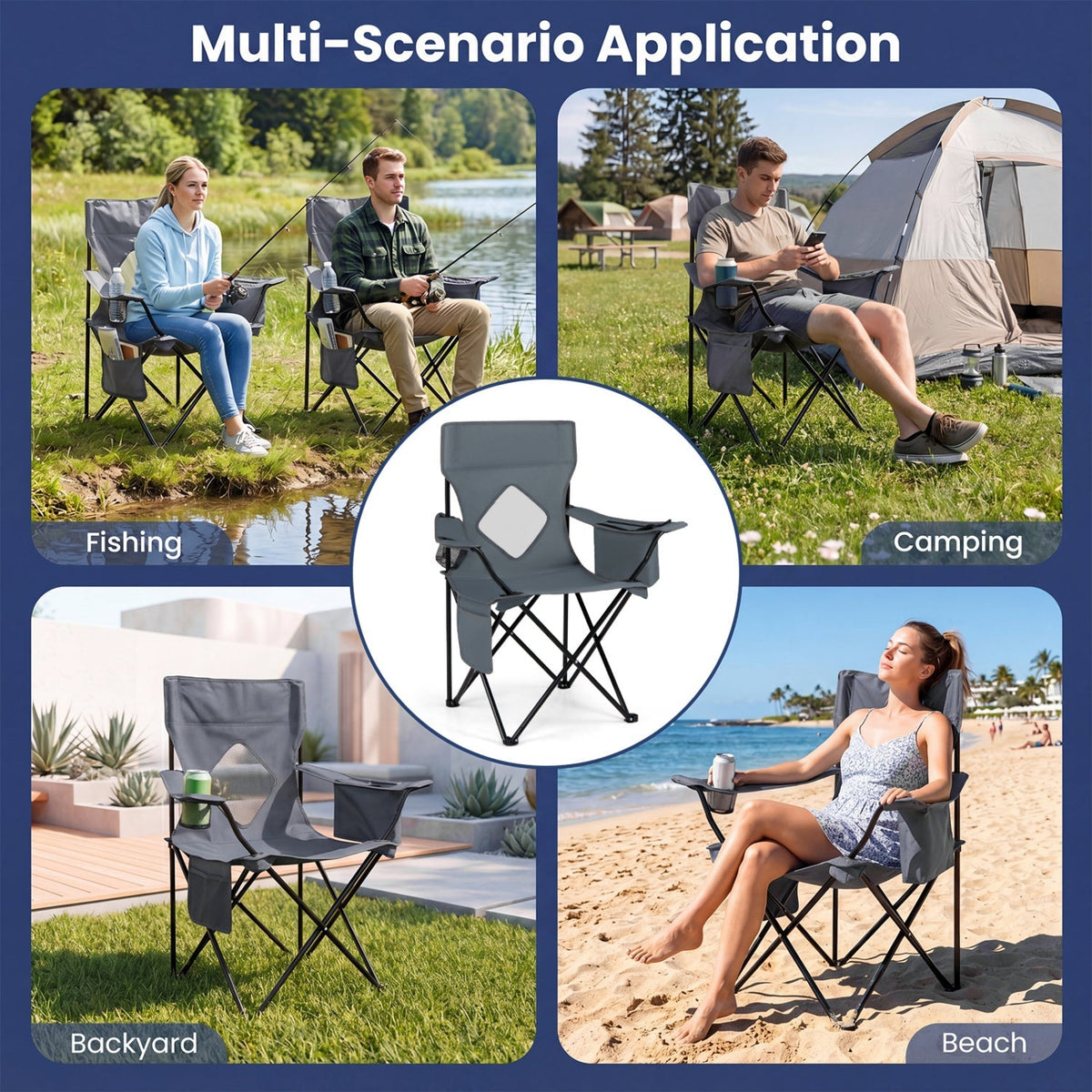Folding Camping Chair with Mesh Back and Carrying Bag 24