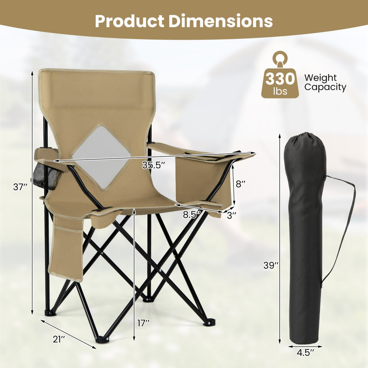 Folding Camping Chair with Mesh Back and Carrying Bag 5