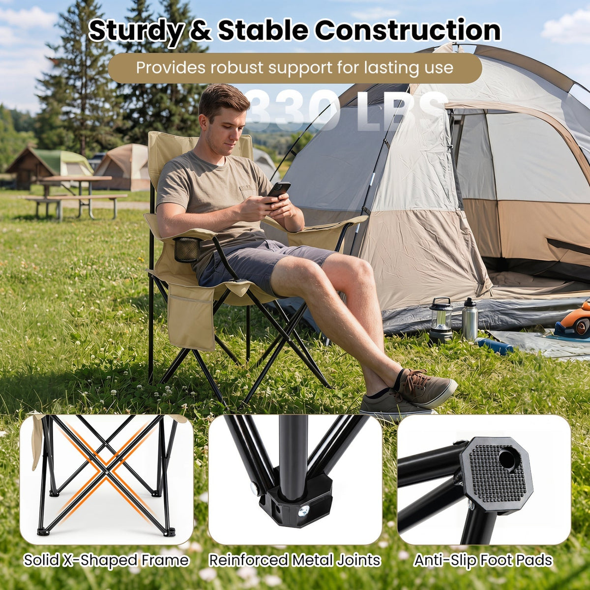 Folding Camping Chair with Mesh Back and Carrying Bag 7