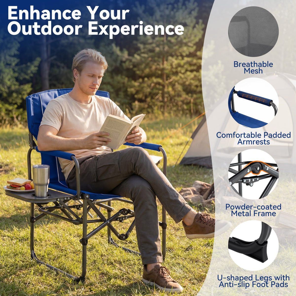 Folding Camping Chair with Side Table and Cup Holder 7