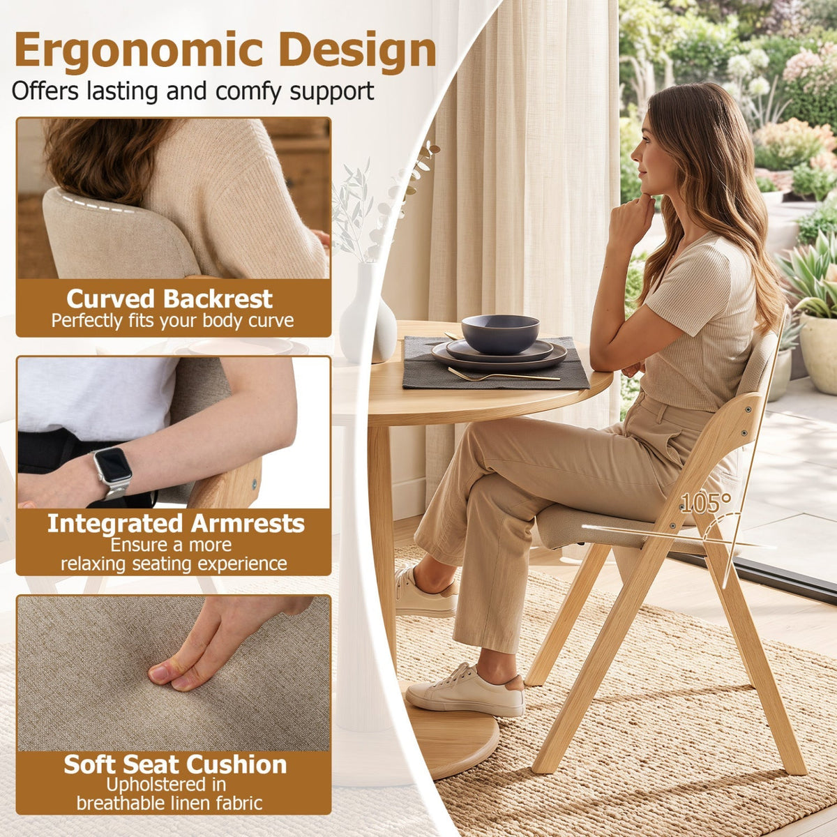 Folding Dining Chairs Set of 2 with Cushioned Seats 7