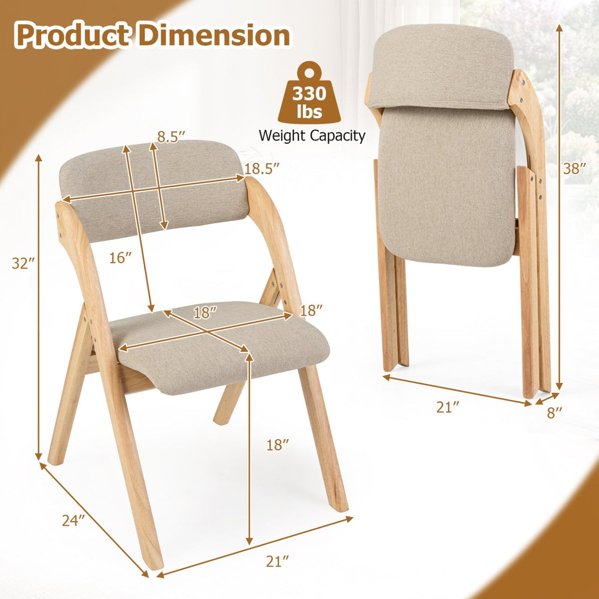 Folding Dining Chairs Set of 2 with Cushioned Seats 11