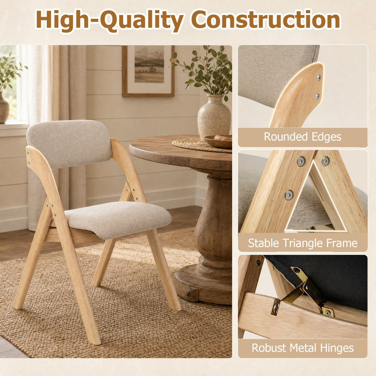 Folding Dining Chairs Set of 2 with Cushioned Seats 12