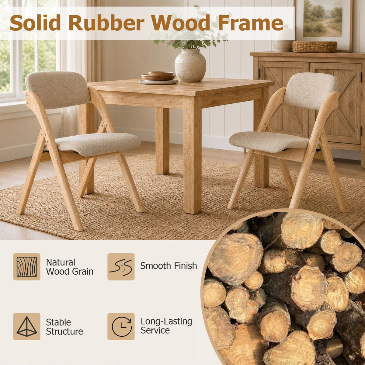 Folding Dining Chairs Set of 2 with Cushioned Seats 13