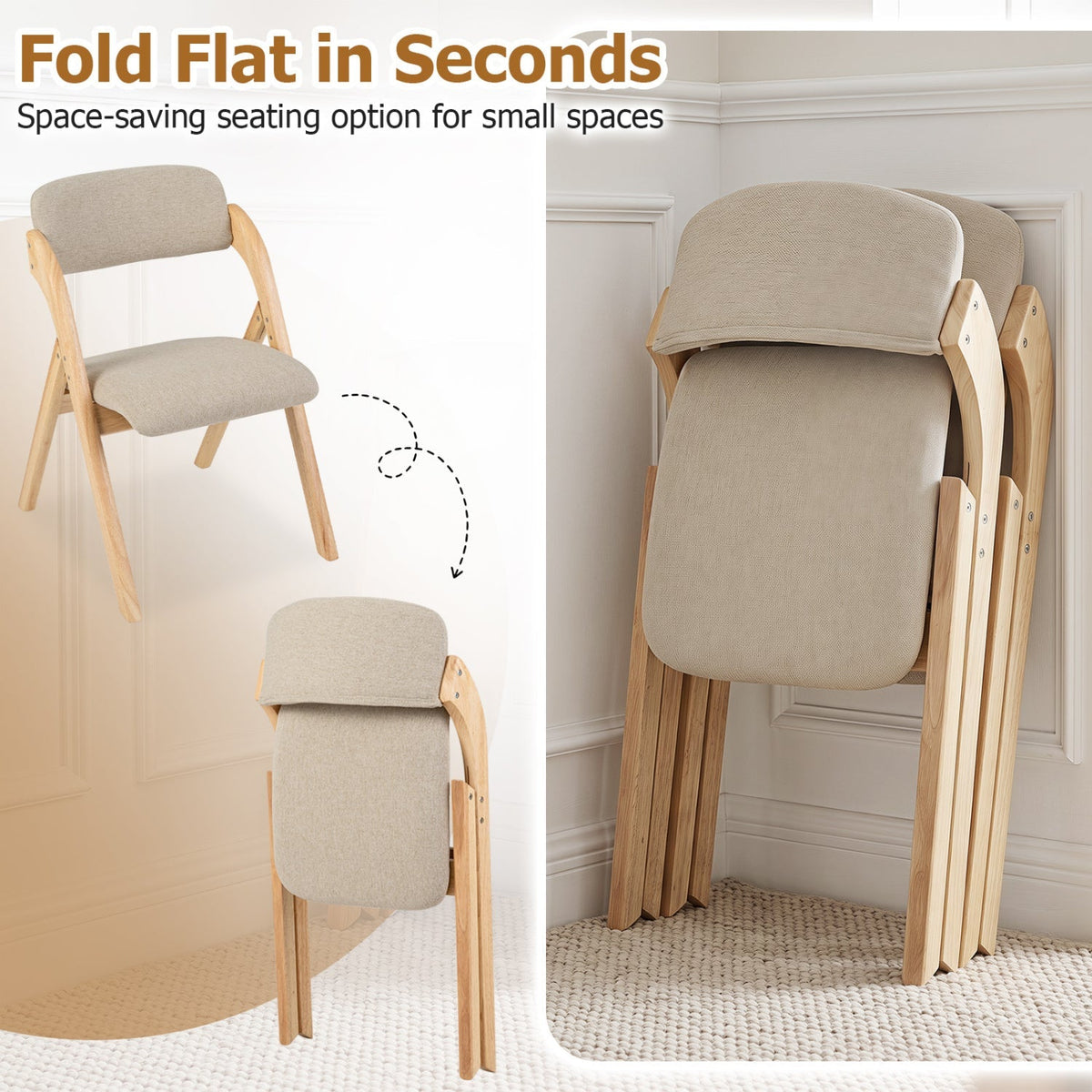 Folding Dining Chairs Set of 2 with Cushioned Seats 15