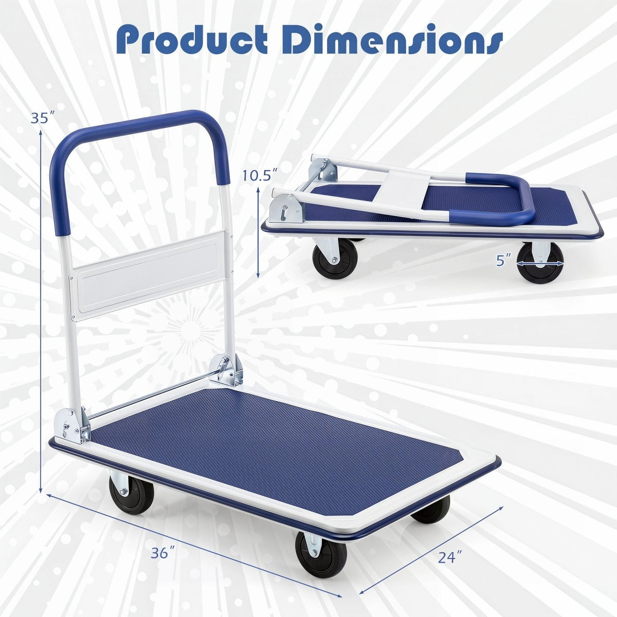 Folding Platform Hand Truck with 4 Wheels - 660 lbs Capacity 5