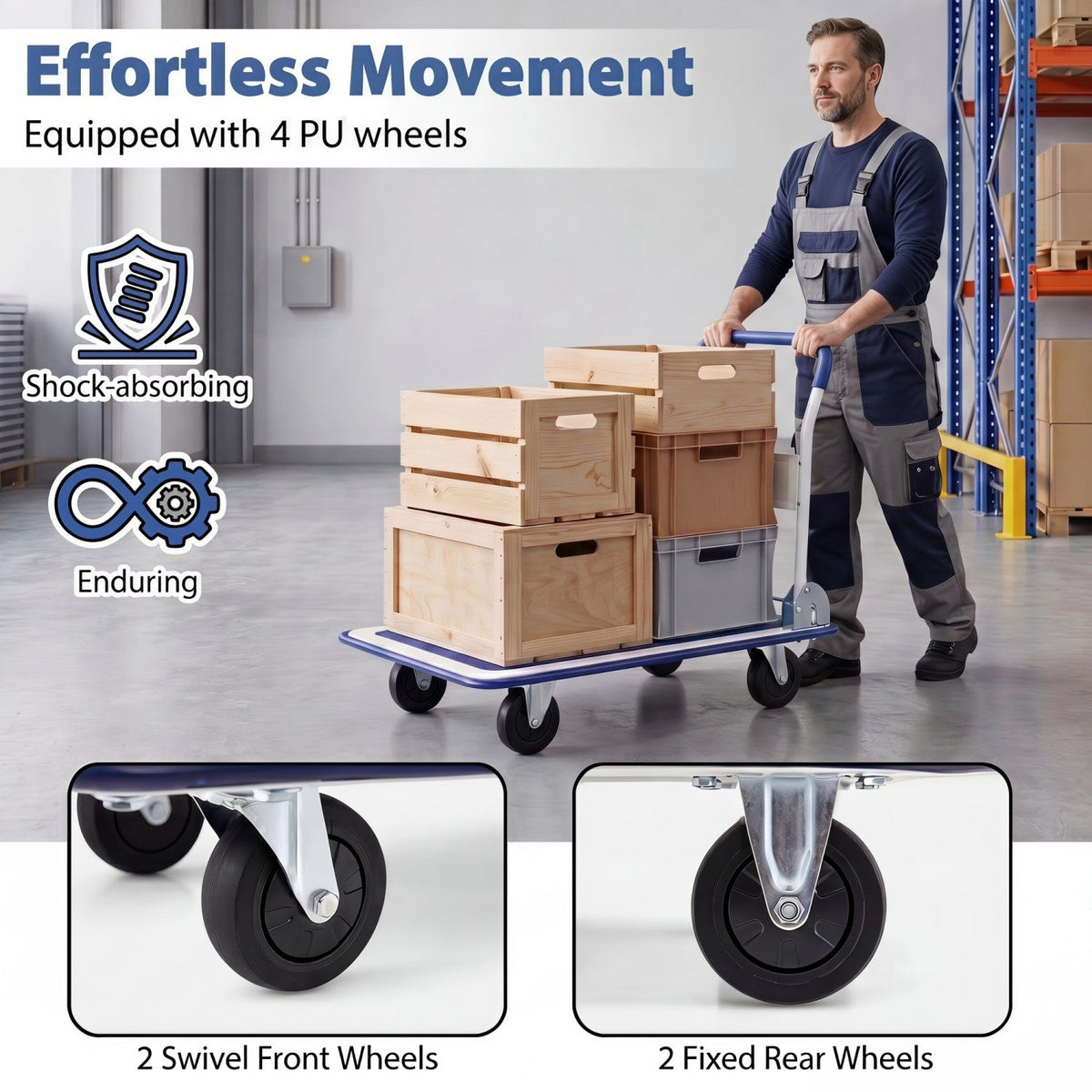 Folding Platform Hand Truck with 4 Wheels - 660 lbs Capacity 6