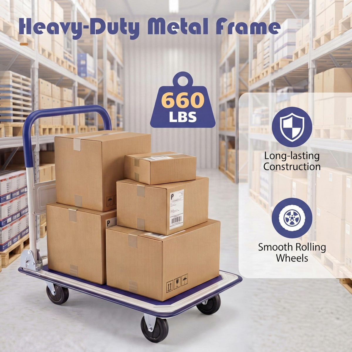 Folding Platform Hand Truck with 4 Wheels - 660 lbs Capacity 7