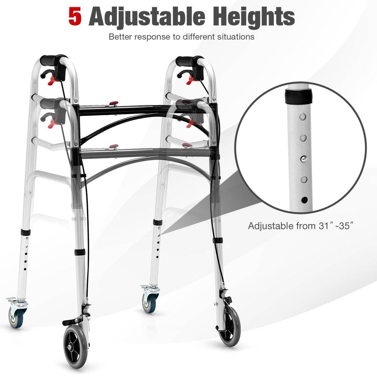 Adjustable Aluminum Walker with Wheels and Brakes 5