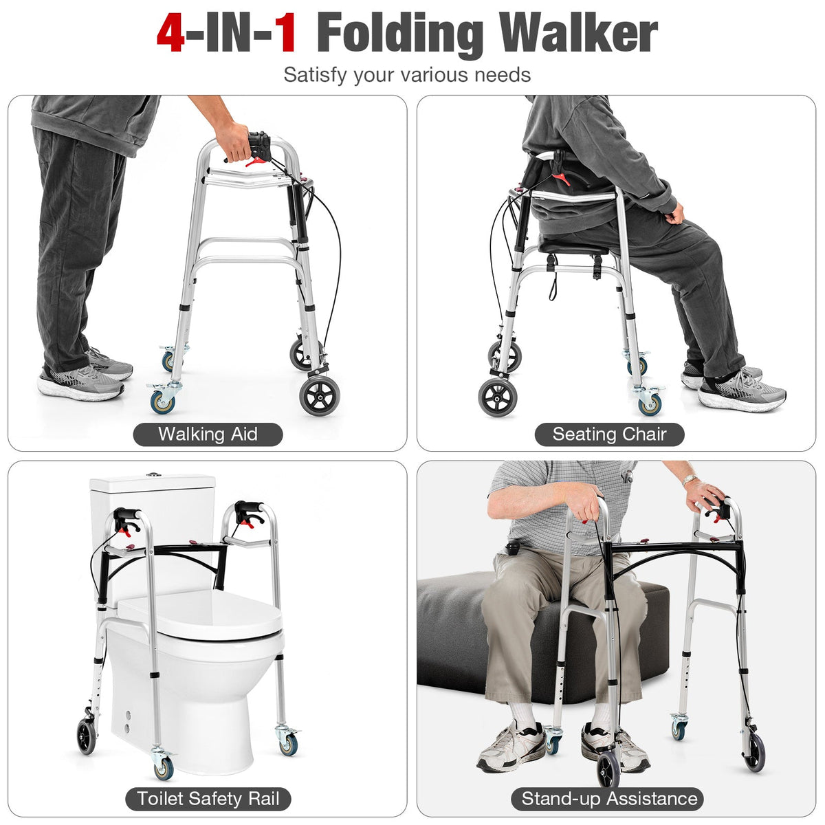 Adjustable Aluminum Walker with Wheels and Brakes 6